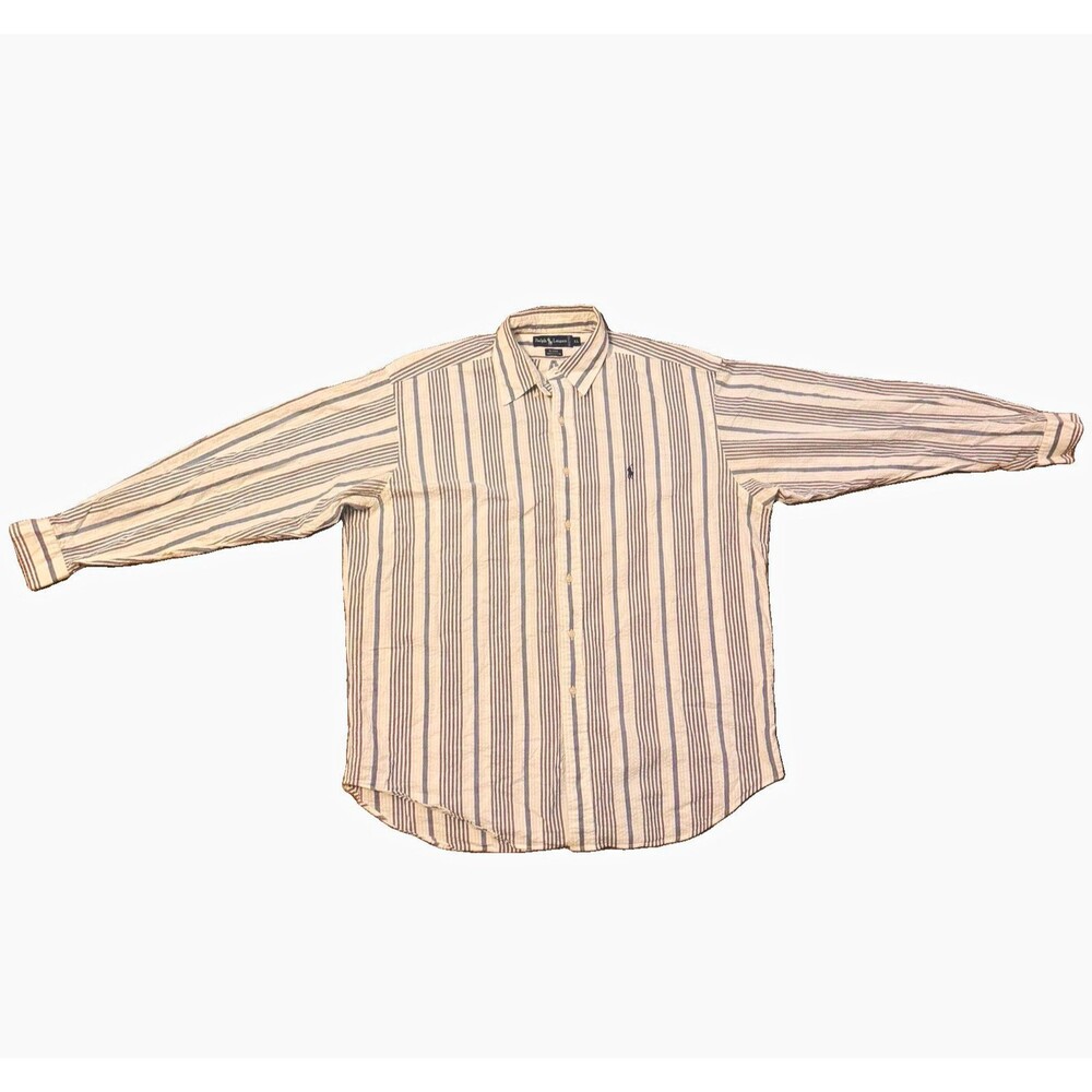 VTG Ralph Lauren Blaire Shirt Seersucker Mens XL Striped Cotton Button-Up
